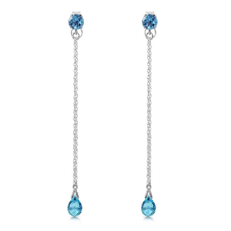 Luminous set earrings-3.15 Carat 14K Solid White Gold Chandelier Earrings Natural Blue Topaz