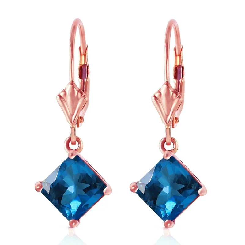 Faint dye earrings-3.2 Carat 14K Solid Rose Gold Blue Topaz Simplicity Earrings