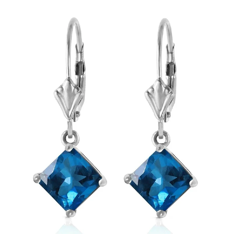 Linen strip earrings-3.2 Carat 14K Solid White Gold Victoire Blue Topaz Earrings