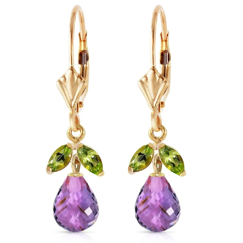 Root stem earrings-3.4 Carat 14K Solid Gold Virginia Amethyst Peridot Earrings