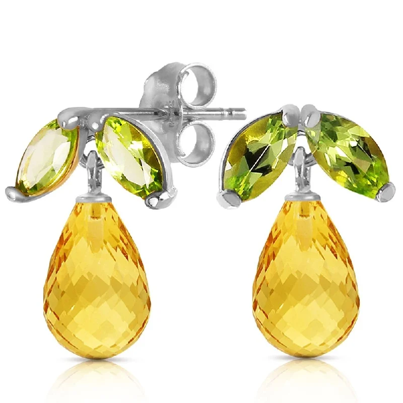 Cedar nut earrings-3.4 Carat 14K Solid White Gold Stud Earrings Peridot Citrine