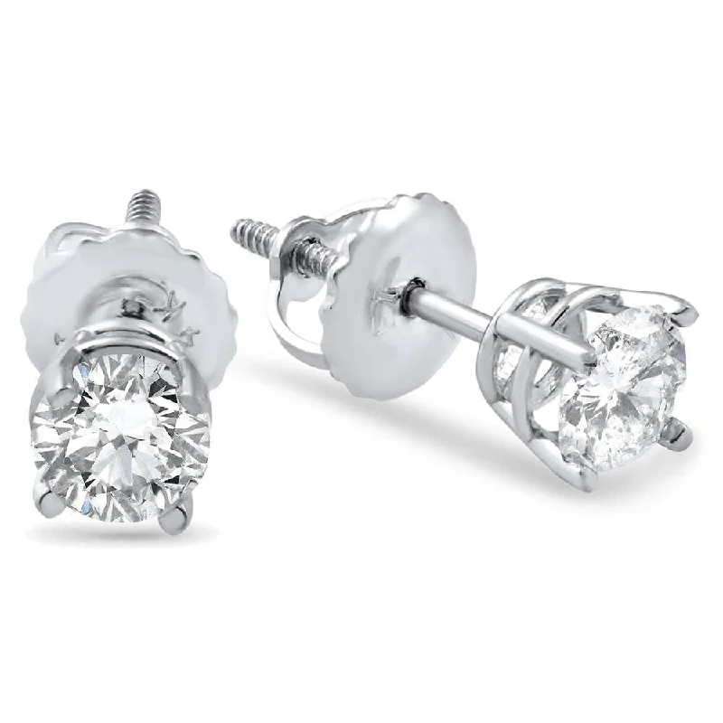 Curled metal earrings-3/4ct Diamond Studs Screw Back 14K White Gold