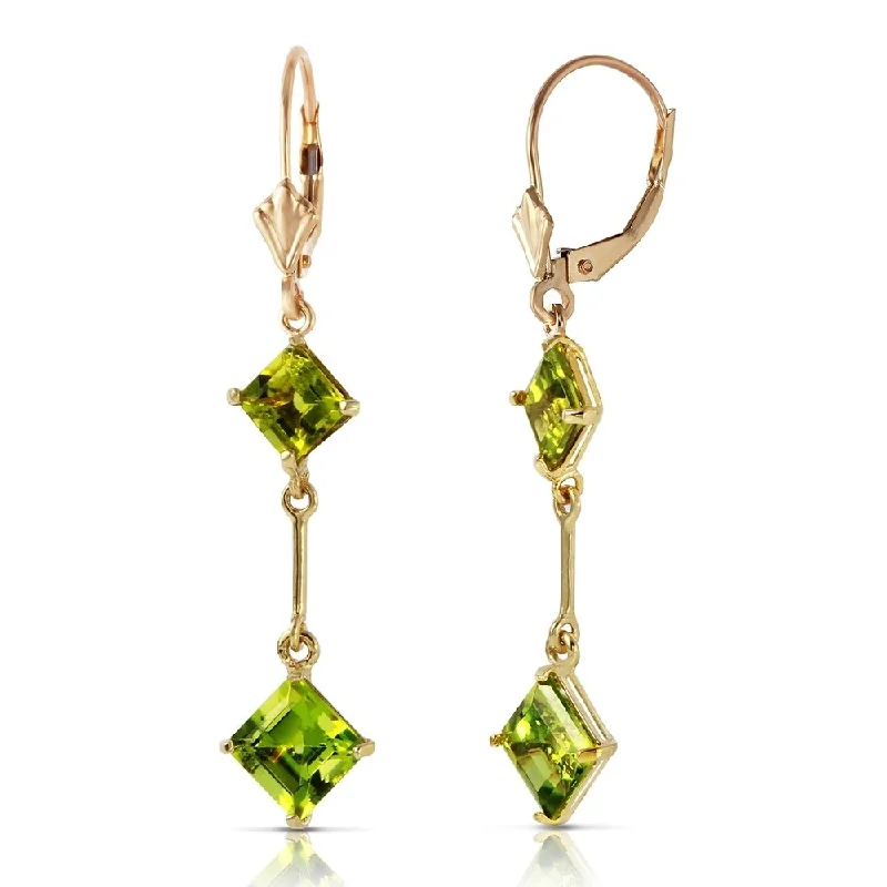 Pierced vent earrings-3.75 Carat 14K Solid Gold Leverback Earrings Peridot