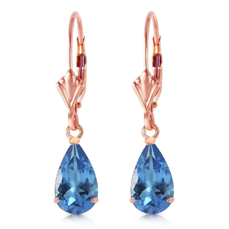 Locked band earrings-3.77 Carat 14K Solid Rose Gold Leverback Earrings Blue Topaz