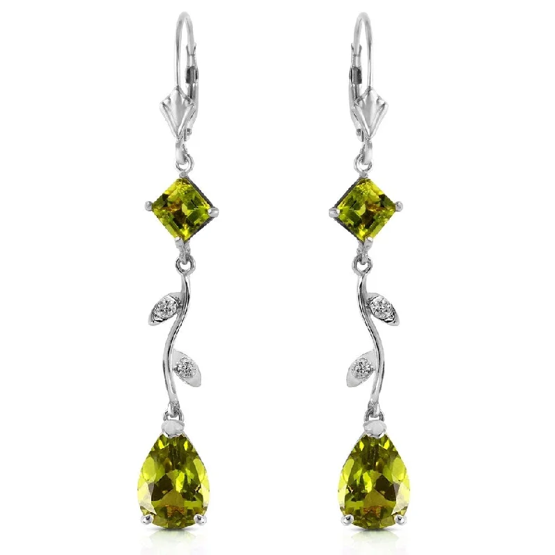 Silk weave earrings-3.97 Carat 14K Solid White Gold Chandelier Earrings Diamond Peridot