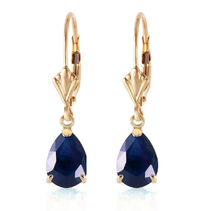 Shale fleck earrings-3 Carat 14K Solid Gold Leverback Earrings Sapphire