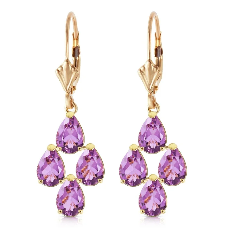 Aqua sodalite earrings-3 Carat 14K Solid Gold Pear Cut Amethyst Leverback Earrings