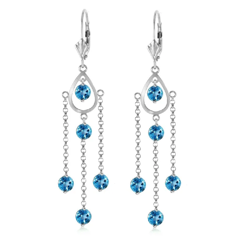 Textured bar earrings-3 Carat 14K Solid Gold Spring Springs Blue Topaz Earrings