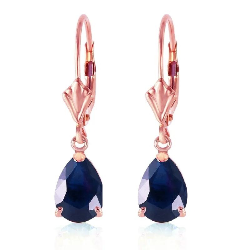 Scuffed edge earrings-3 Carat 14K Solid Rose Gold Leverback Earrings Sapphire