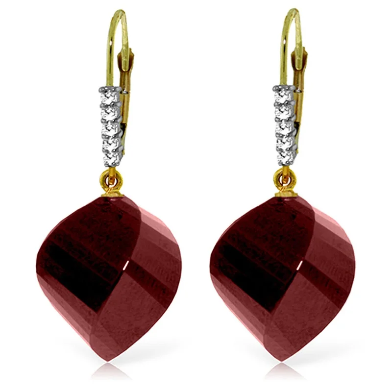 Tribal braid earrings-30.65 Carat 14K Solid Gold Leverback Earrings Diamond Briolette Ruby