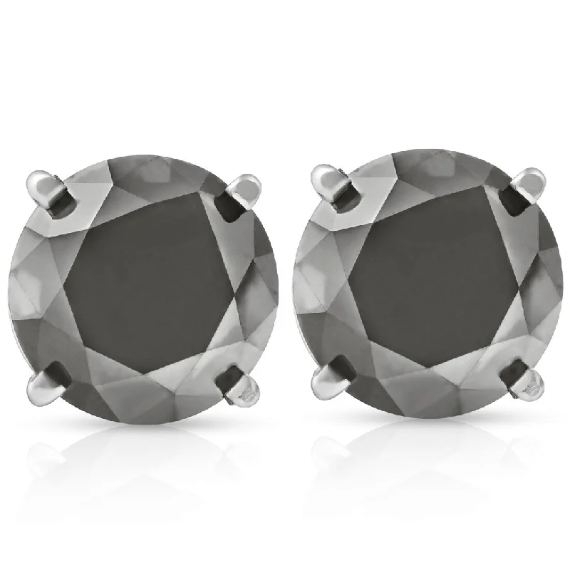 Coarse grain earrings-3ct 14k Black Gold Round Black Diamond Screw Back Studs Earrings