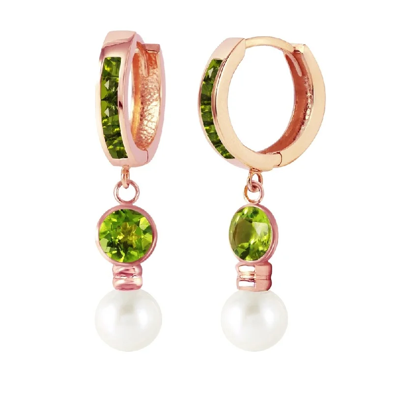 Crescent drop earrings-4.3 Carat 14K Solid Rose Gold Huggie Earrings pearl Peridot