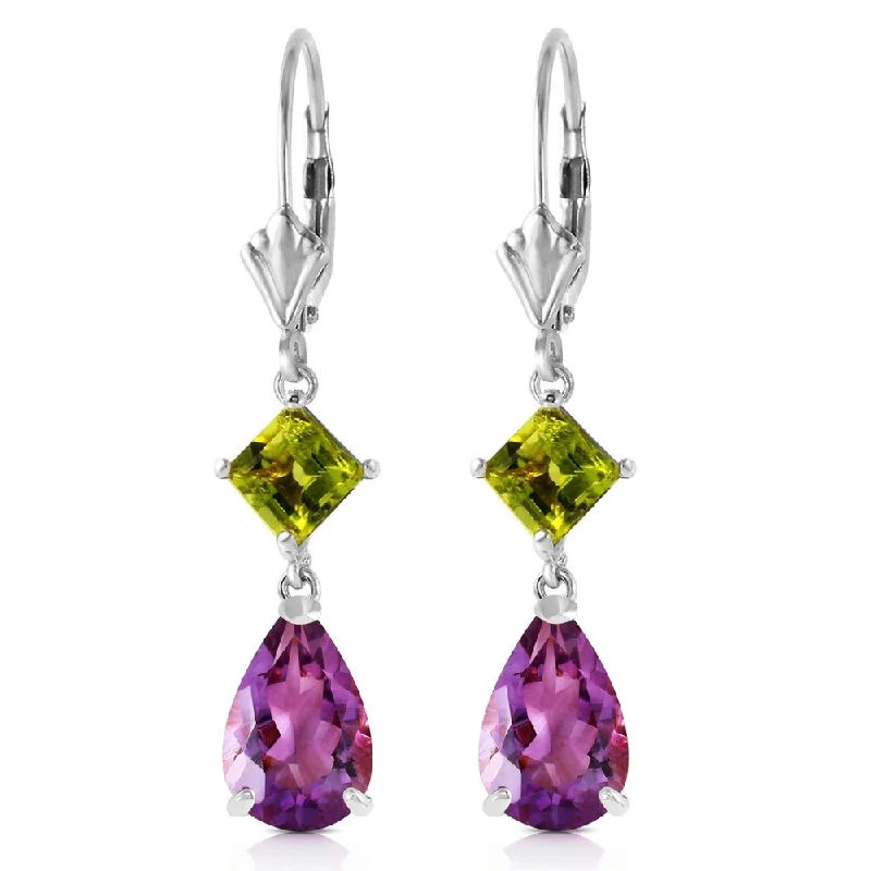 Fluke ridge earrings-4.5 Carat 14K Solid White Gold Leverback Earrings Amethyst Peridot