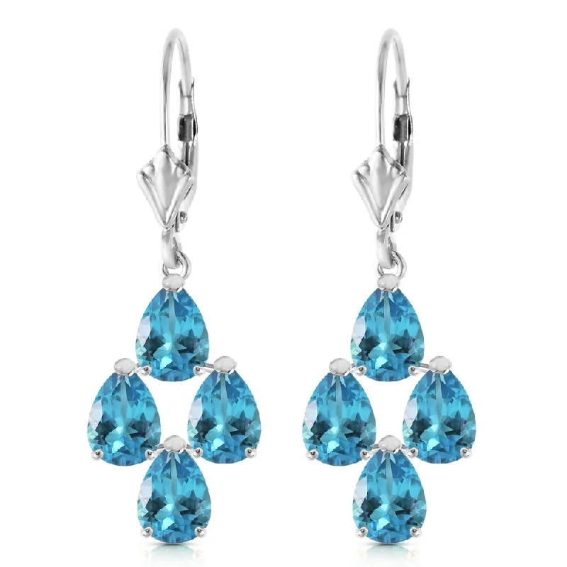 Carved design earrings-4.5 CTW 14K Solid White Gold Yield Blue Topaz Earrings