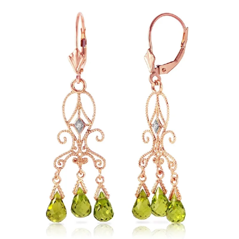 Bud drop earrings-4.51 Carat 14K Solid Rose Gold Chandelier Diamond Earrings Peridot