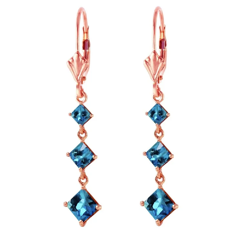 Braided weave earrings-4.79 CTW 14K Solid Rose Gold Square Blue Topaz Drop Earrings