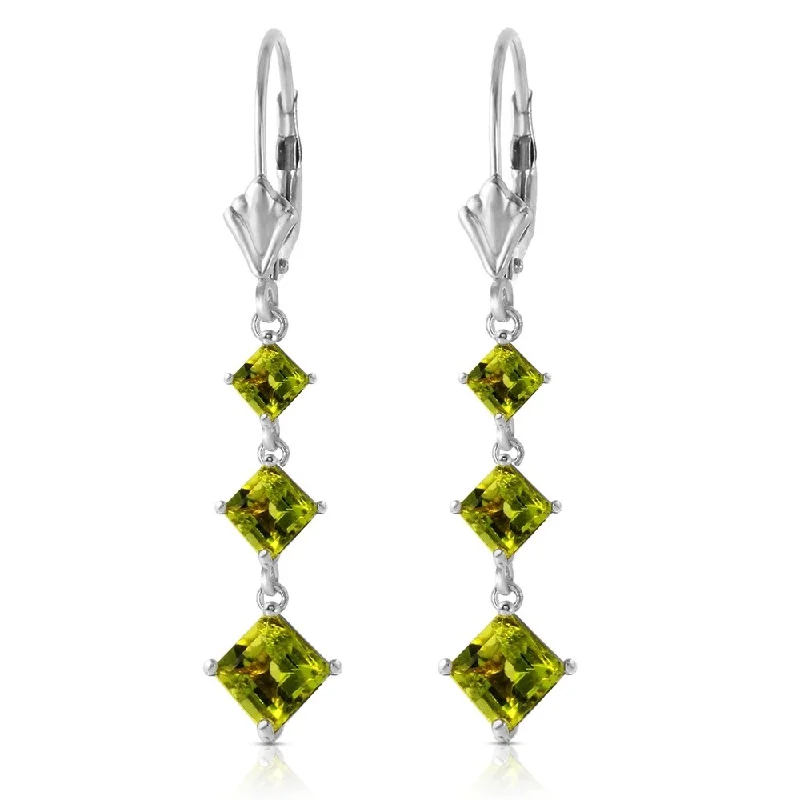 Speckled finish earrings-4.79 CTW 14K Solid White Gold Chandelier Earrings Peridot