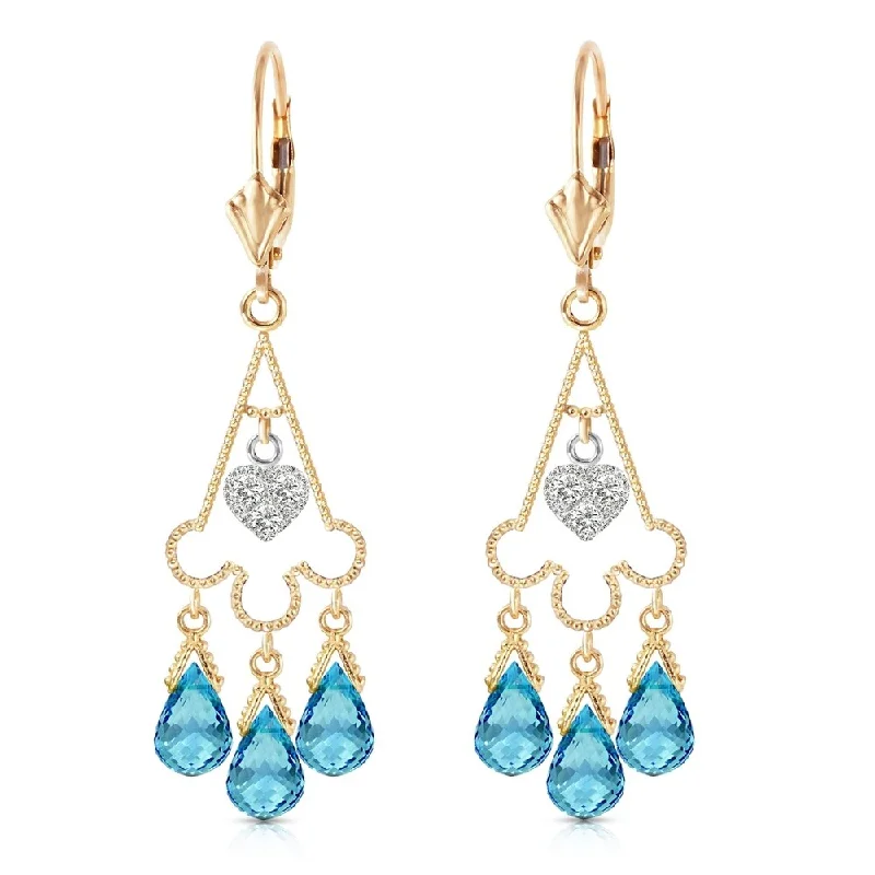 Raised layer earrings-4.83 Carat 14K Solid Gold Chandelier Diamond Earrings Blue Topaz