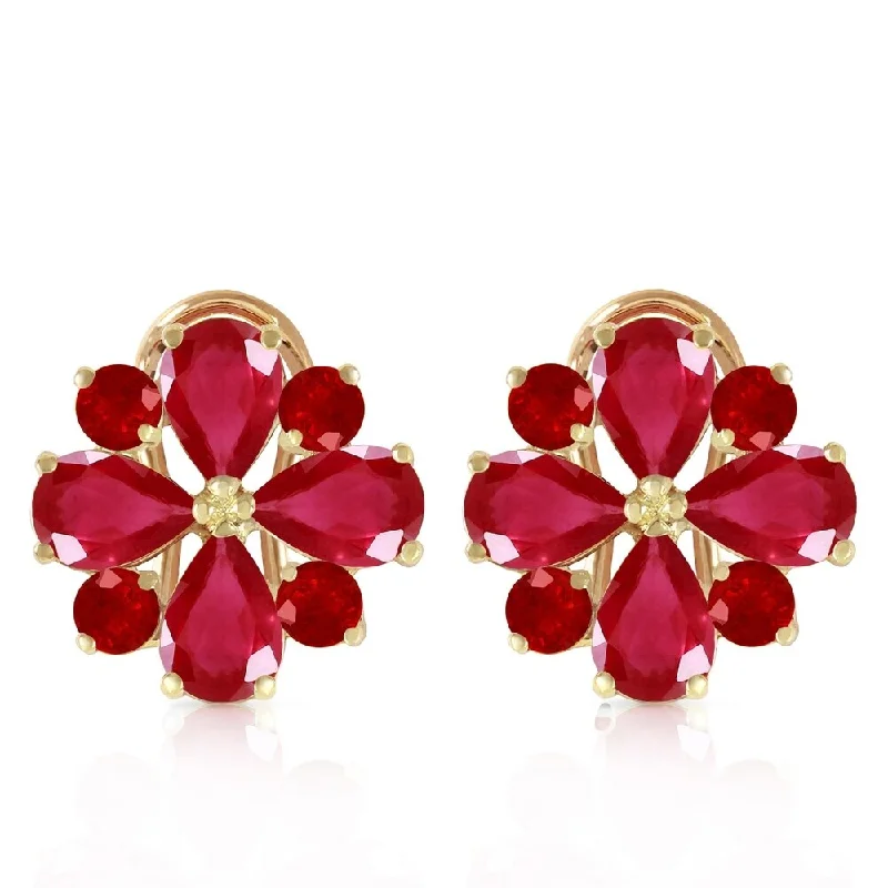 Inset groove earrings-4.85 Carat 14K Solid Gold French Clips Earrings Natural Ruby