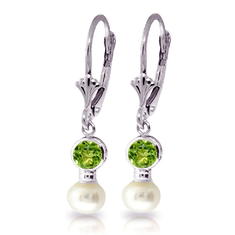 Star-cut opal earrings-5.2 Carat 14K Solid White Gold Leverback Earrings pearl Peridot