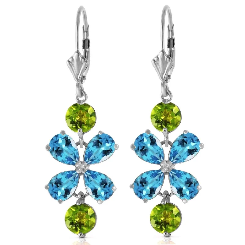 Offset gem earrings-5.32 Carat 14K Solid Gold Still Burning Blue Topaz Peridot Earrings