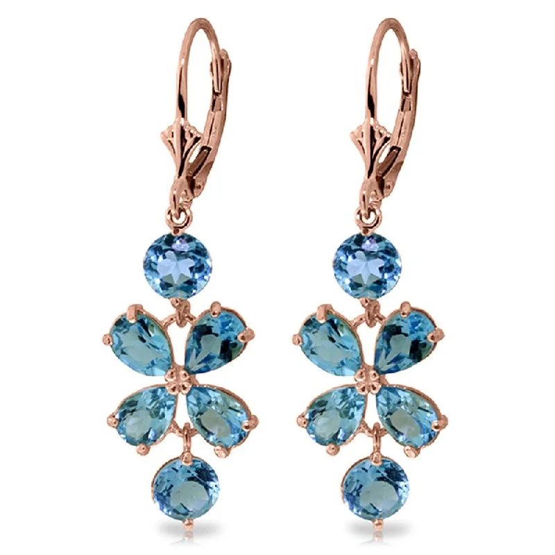 Edwardian flair earrings-5.32 CTW 14K Solid Rose Gold Chandelier Earrings Natural Blue Topaz