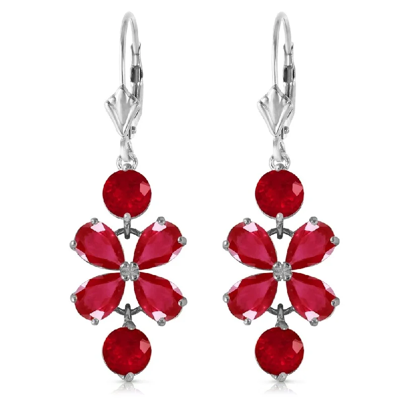 Broken gem earrings-5.32 CTW 14K Solid White Gold Chandelier Earrings Natural Ruby