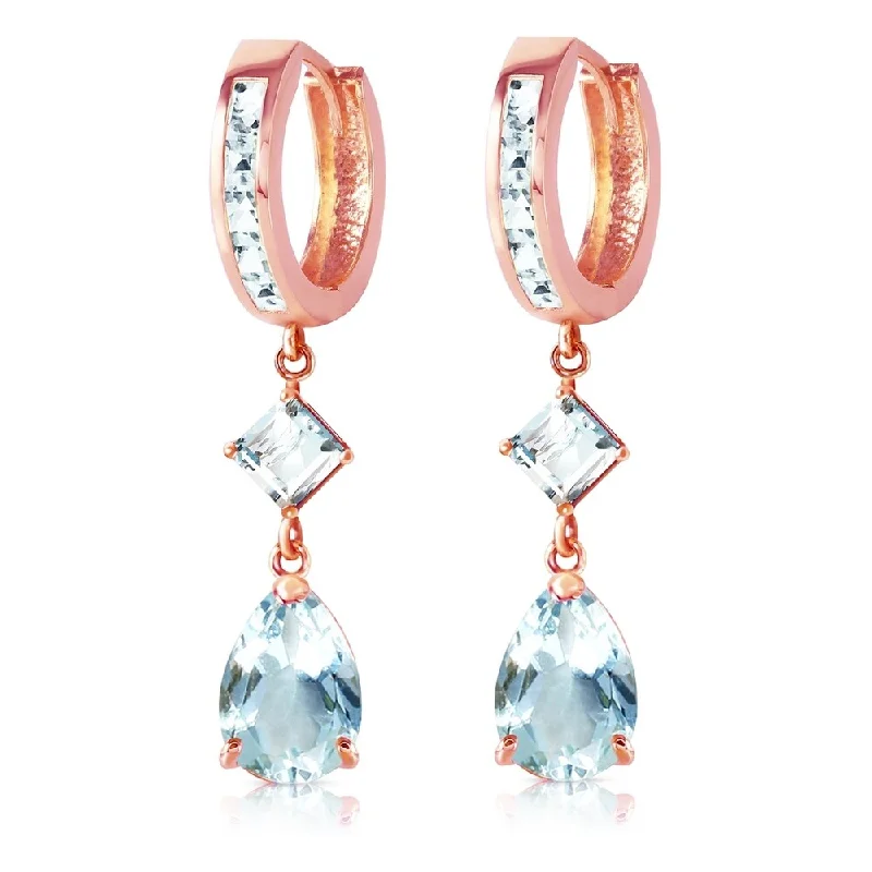 Moor grass earrings-5.62 Carat 14K Solid Rose Gold Huggie Earrings Dangling Aquamarine