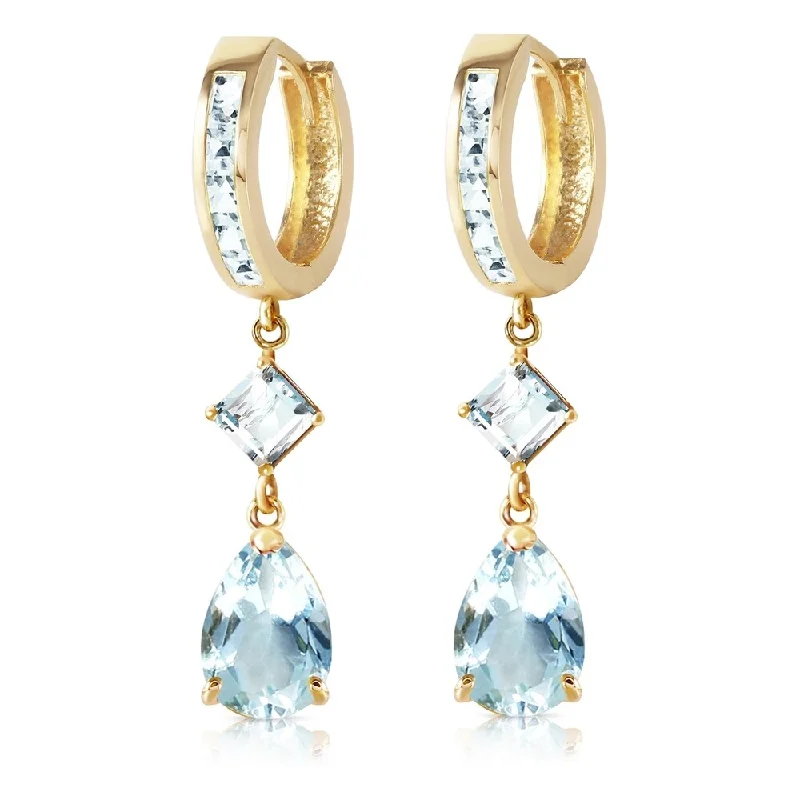 Glazed gem earrings-5.62 CTW 14K Solid Gold Huggie Earrings Dangling Aquamarine