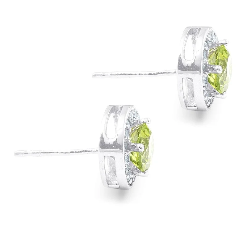 Wool wrap earrings-5/8ct Halo Diamond Peridot Studs 14K White Gold