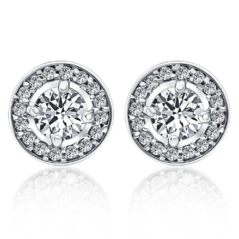 Old stone earrings-5/8ct Halo Diamond Studs 14K White Gold