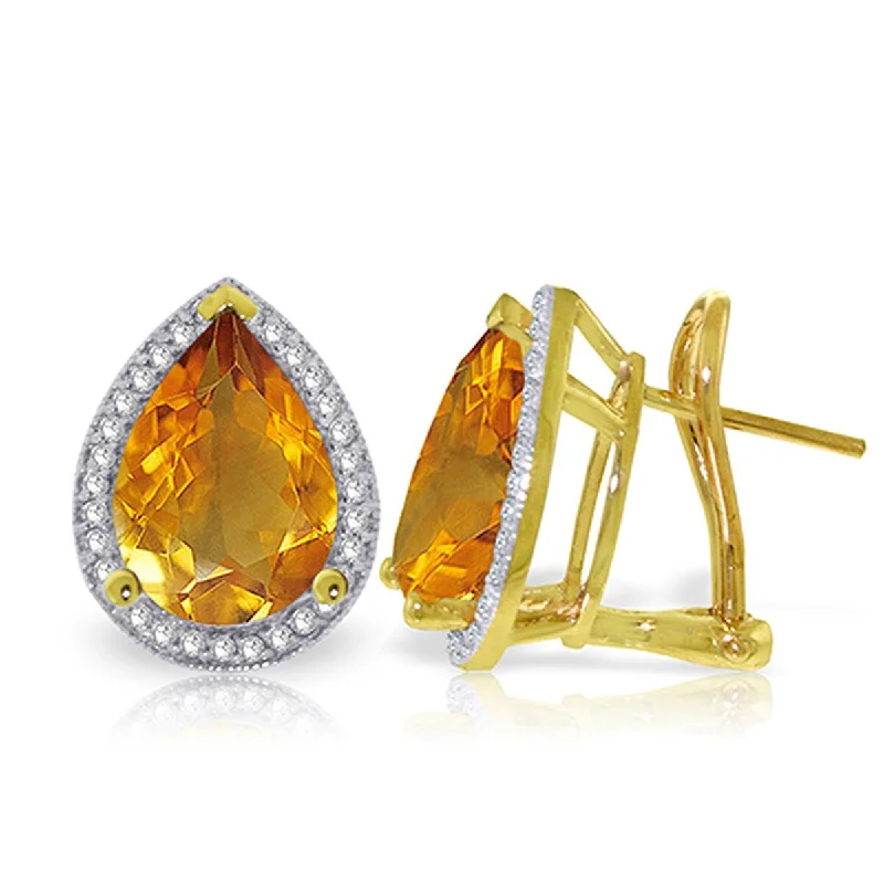 Crescent drop earrings-7.32 Carat 14K Solid Gold French Clips Earrings Diamond Citrine