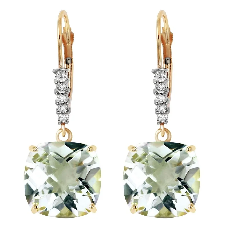 Rune mark earrings-7.35 Carat 14K Solid Gold Leverback Earrings Diamond Green Amethyst