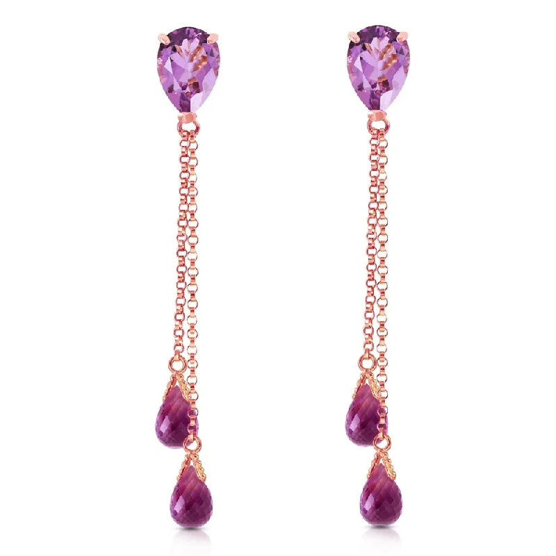 Poppy sprout earrings-7.5 Carat 14K Solid Rose Gold Drop Earrings Square Cut Amethyst