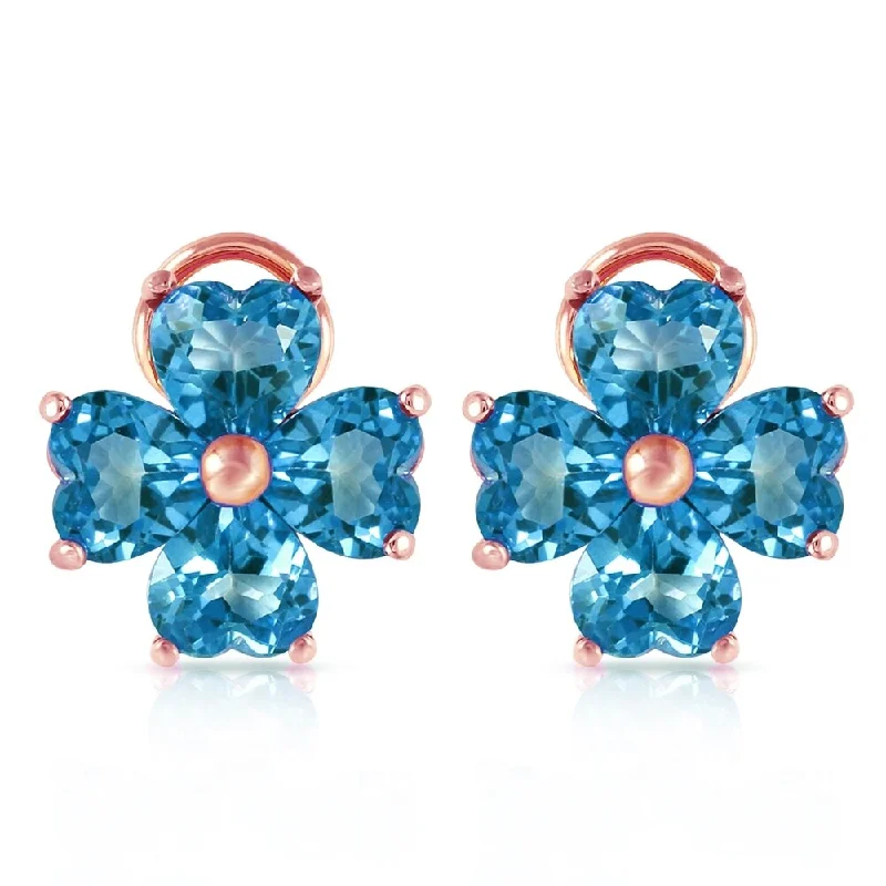 Milky haze earrings-7.6 Carat 14K Solid Rose Gold Heart Cluster Blue Topaz Earrings