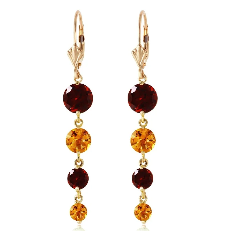 Poppy sprout earrings-7.8 Carat 14K Solid Gold Drizzle Garnet Citrine Earrings