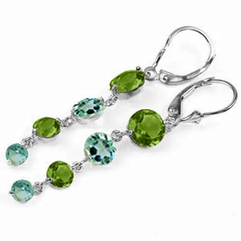 Scored groove earrings-7.8 Carat 14K Solid White Gold Chandelier Earrings Peridot Blue Topaz