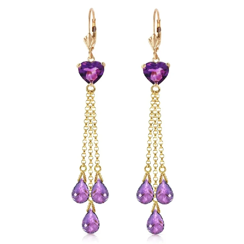 Glazed gem earrings-9.5 CTW 14K Solid Gold Chandelier Earrings Briolette Amethyst