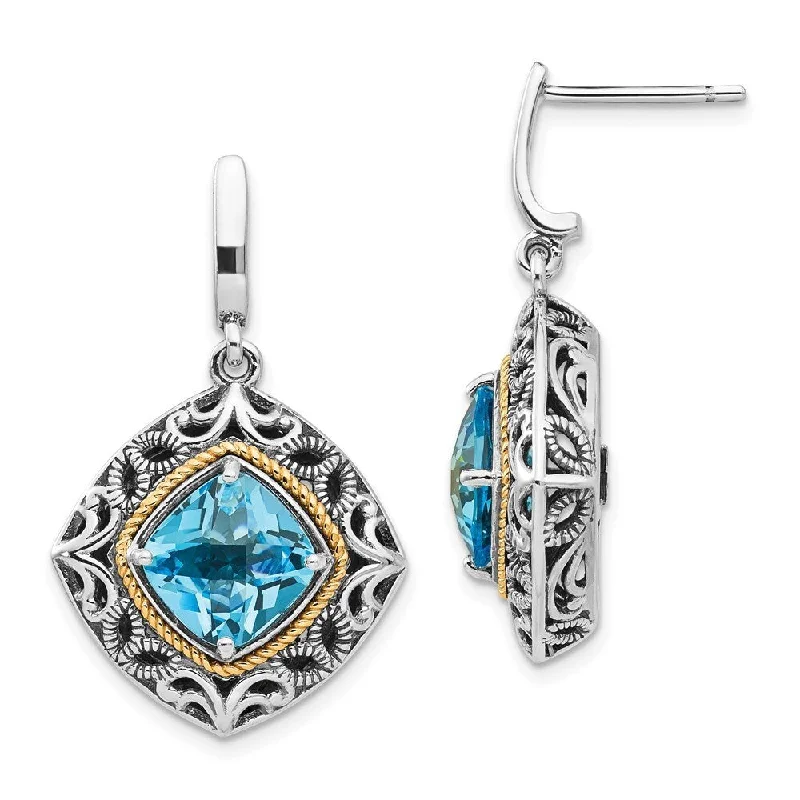 Ripple swirl earrings-925 Sterling Silver Blue Gemstone Dangle Earrings (L-30 mm, W-19 mm)