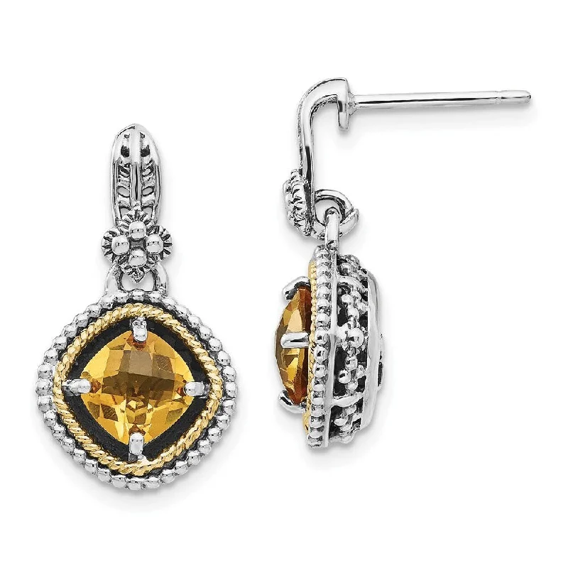 Cedar nut earrings-925 Sterling Silver Citrine Drop Dangle Earrings (L-14 mm, W-12 mm)