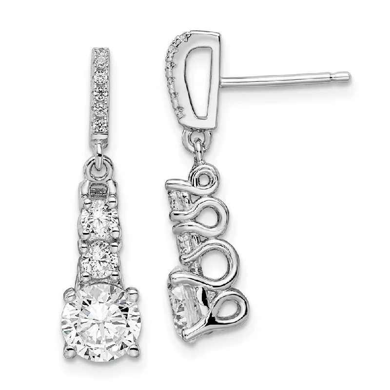 Tin alloy earrings-925 Sterling Silver CZ and Brilliant Embers 3 Stone Dangle Earrings (L-25 mm, W-8 mm)