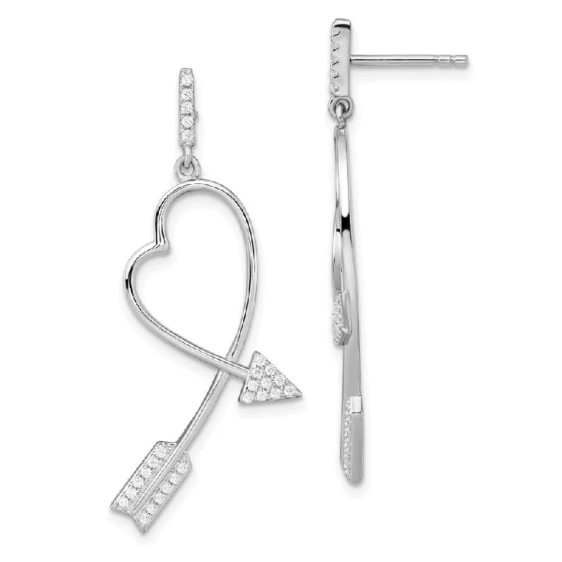 Dew bead earrings-925 Sterling Silver CZ Brilliant Embers Arrow Heart Dangle Earrings