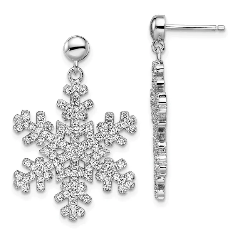 Knit hoop earrings-925 Sterling Silver CZ Brilliant Embers Snowflake Dangle Earrings (L-31 mm, W-22 mm)