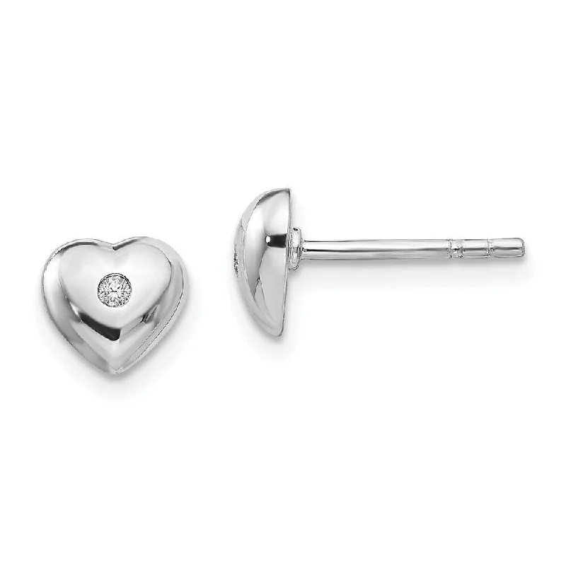 Patch stripe earrings-925 Sterling Silver Diamond Heart Earrings (L-6.5 mm, W-7.4 mm)