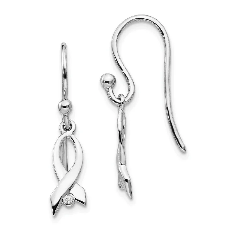 Recycled relic earrings-925 Sterling Silver Diamond Ribbon Dangle Earrings (L-30.5 mm, W-4 mm)