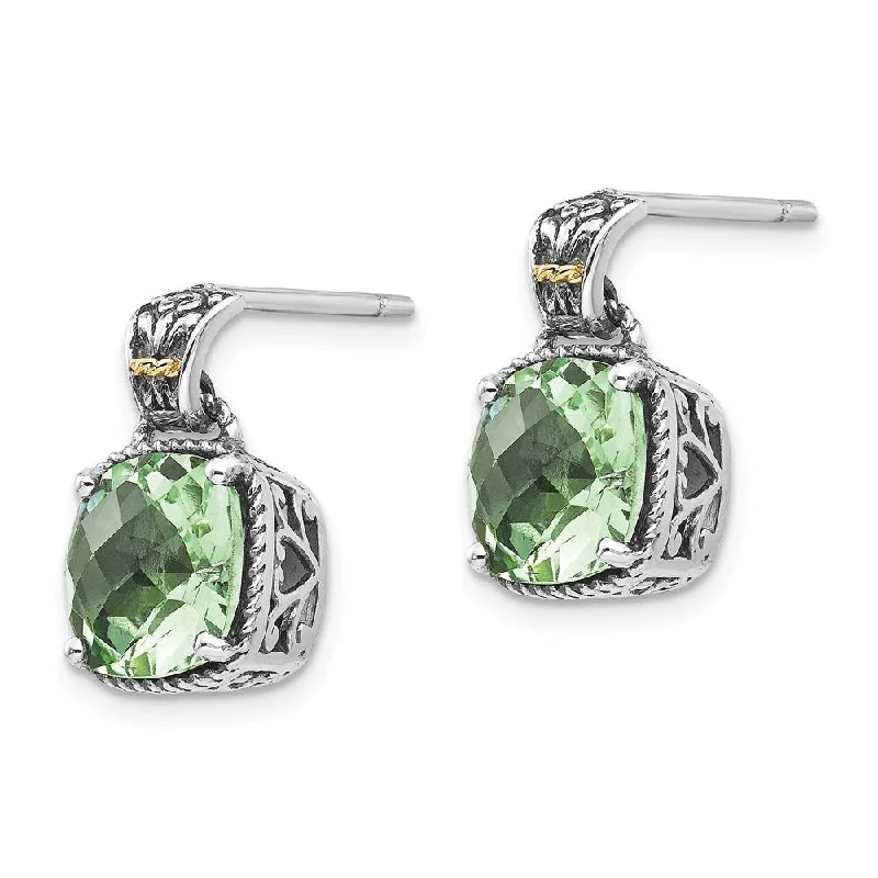 Brushed emerald earrings-925 Sterling Silver Green Quartz Earrings (L-15 mm, W-9 mm)