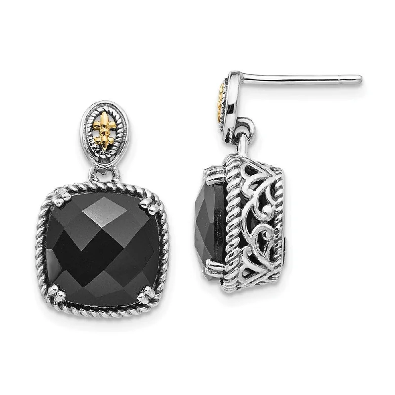 Retro mine earrings-925 Sterling Silver Onyx Dangle Earrings (L-21 mm, W-14 mm)