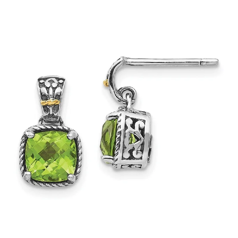 Hexagon stone earrings-925 Sterling Silver Peridot Dangle Earrings (L-14 mm, W-12 mm)