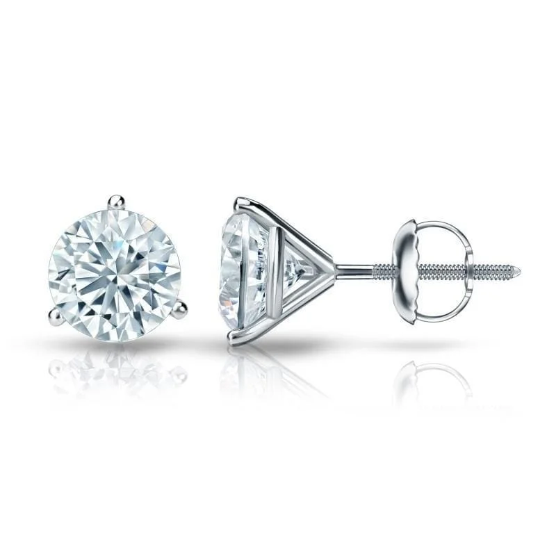 Baroque bend earrings-Auriya 1 1/2ctw 3 Prong Martini Set Round Diamond Stud Earrings 18kt Gold GIA Certified