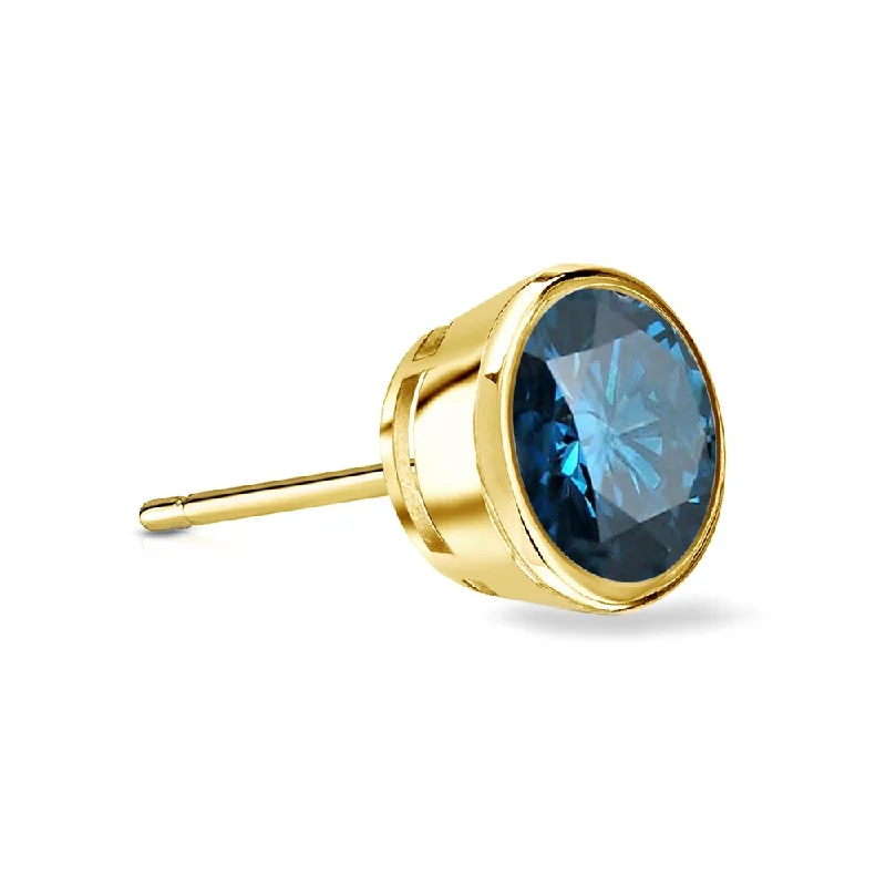 Retro mine earrings-Auriya 14k Gold 1/3ct TDW Bezel-Set Round SINGLE (1) Blue Diamond Stud Earring